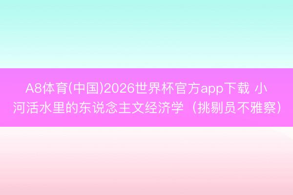 A8体育(中国)2026世界杯官方app下载 小河活水里的东说念主文经济学(挑剔员不雅察)