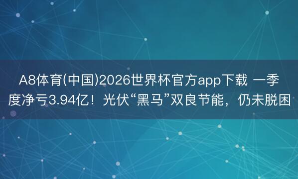 A8体育(中国)2026世界杯官方app下载 一季度净亏3.94亿！光伏“黑马”双良节能，仍未脱困