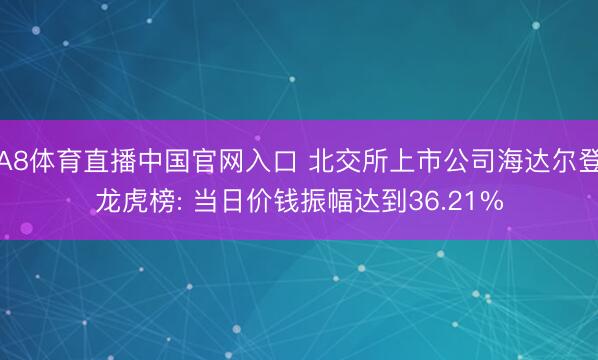 A8体育直播中国官网入口 北交所上市公司海达尔登龙虎榜: 当日价钱振幅达到36.21%