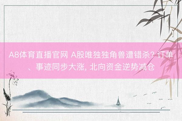 A8体育直播官网 A股唯独独角兽遭错杀? 订单、事迹同步大涨， 北向资金逆势减仓